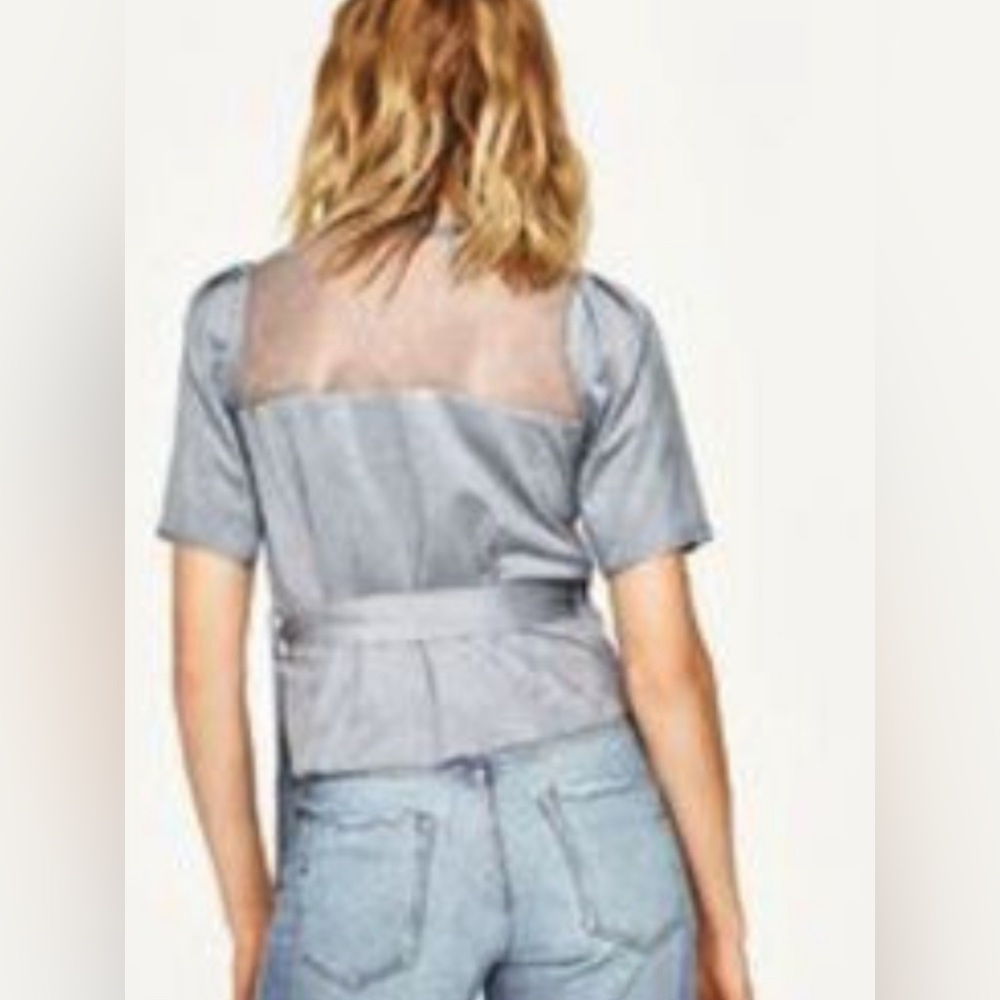 Zara Faux Suede Lace Wrap Top Dusty Blue Size S - Picture 2 of 12